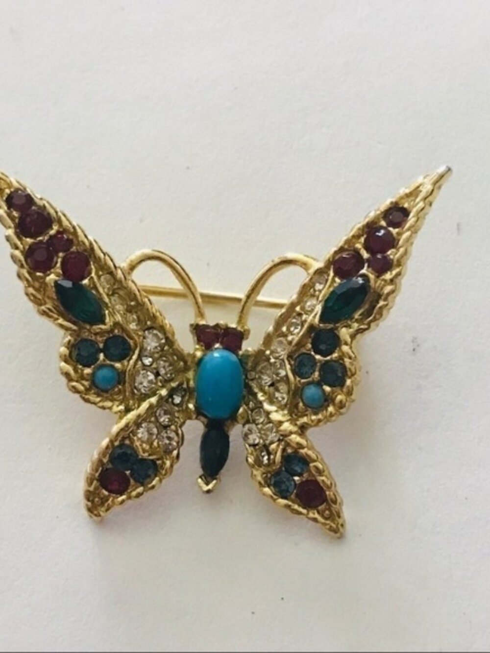 Vintage 80's Gold Plated Butterfly Brooch Pin with Crystals